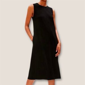 NWT Eileen Fisher Boiled Wool Sleeveless Lantern Midi Dress in Black Size L
